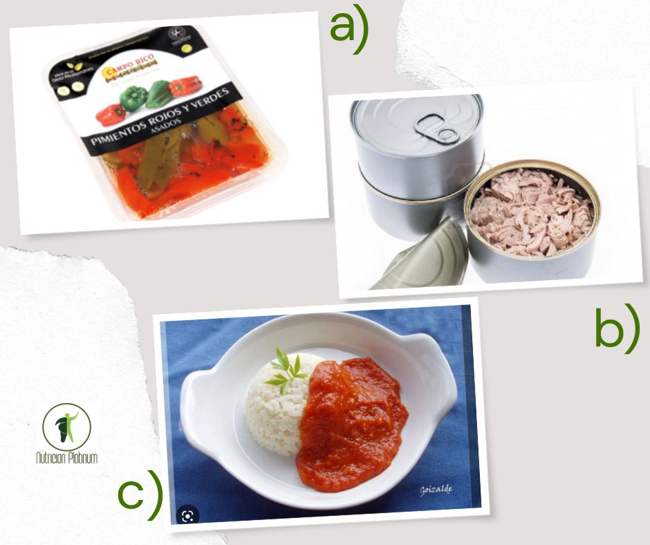 PIMIENTOS ASADOS CON ATÚN EN CONSERVA Y ARROZ CON TOMATE